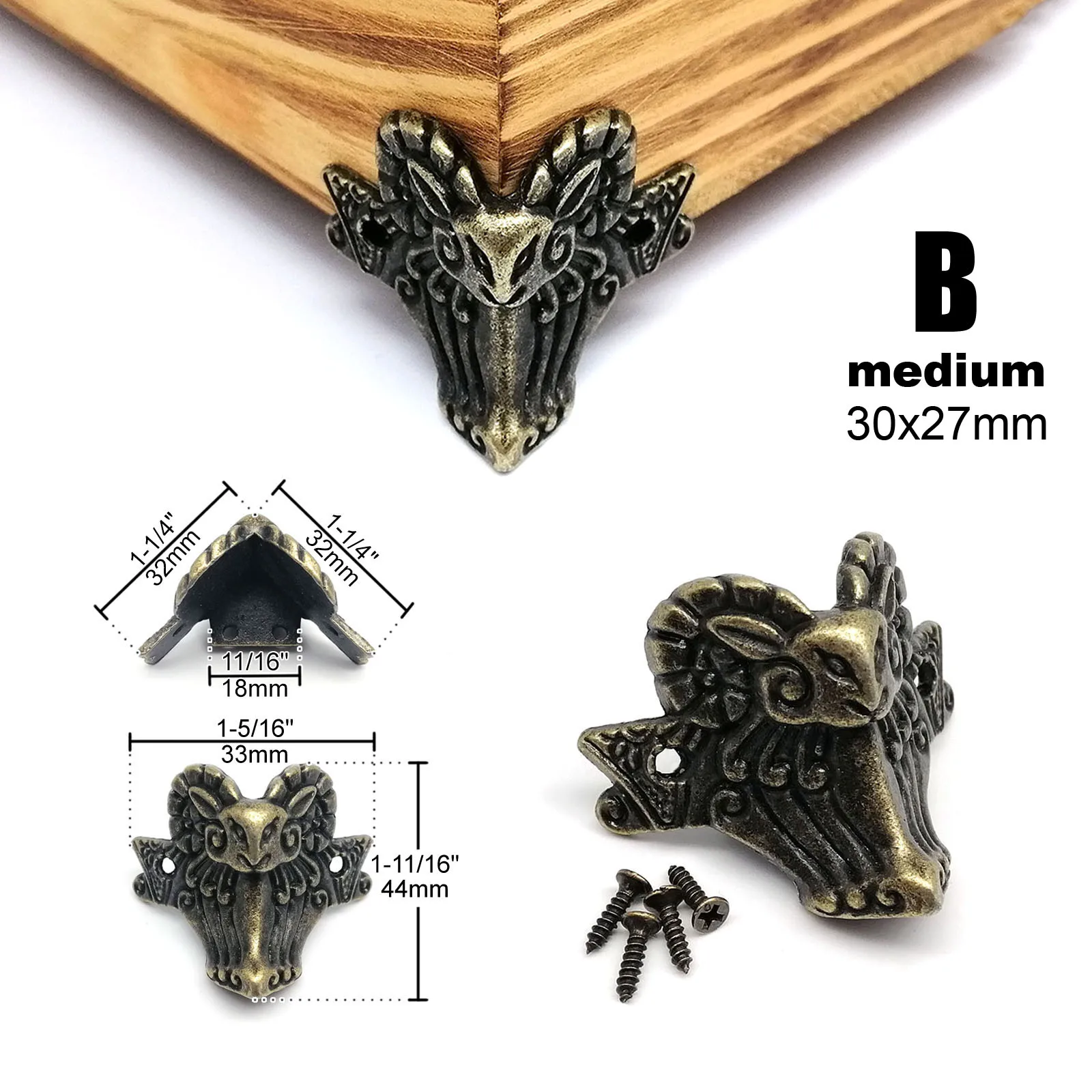 4 Stück Schmucktruhe Box Holzkiste Dekorative Füße Bein Metall Eckenschutz mit Schrauben Antik Messing Vintage Bronze – Detail 2
