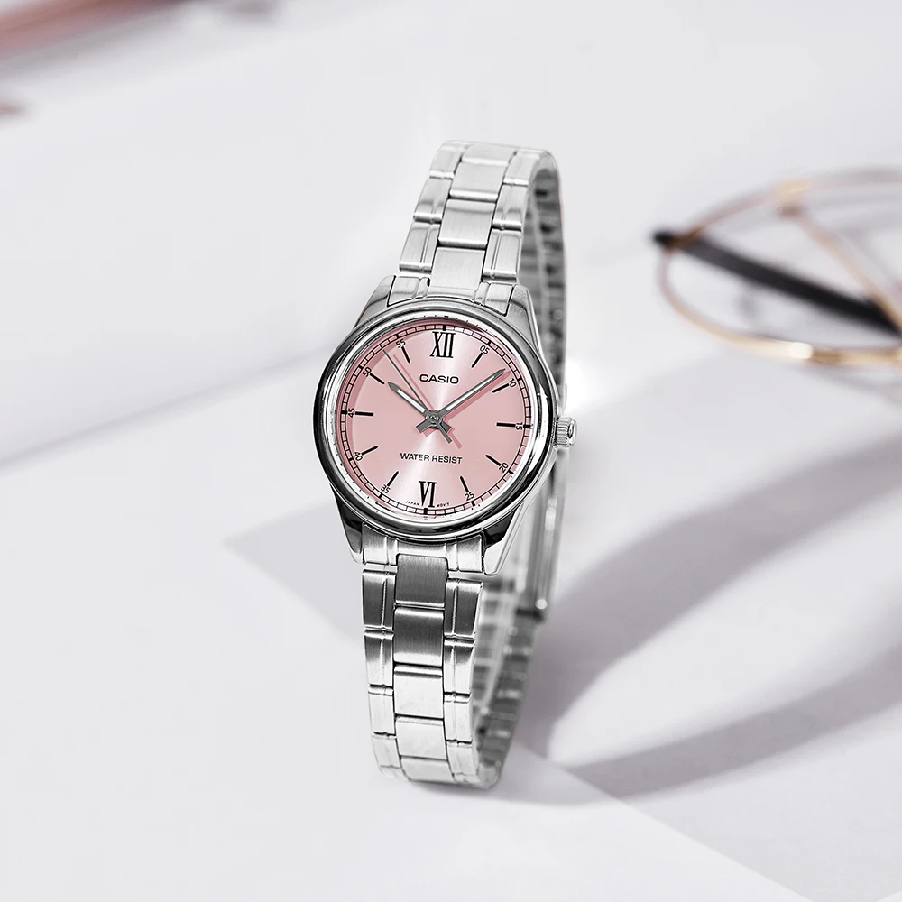 ساعة كاسيو كوارتز نسائية مع شريط فولاذي ساعة عصرية للدقة الأنيقة LTP-V005D-4B2/7B2
