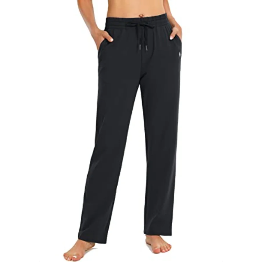 Women's Cotton Sweatpants Yoga Lounge Casual Pants Open Bottom Sweat Pants for Women with Pockets