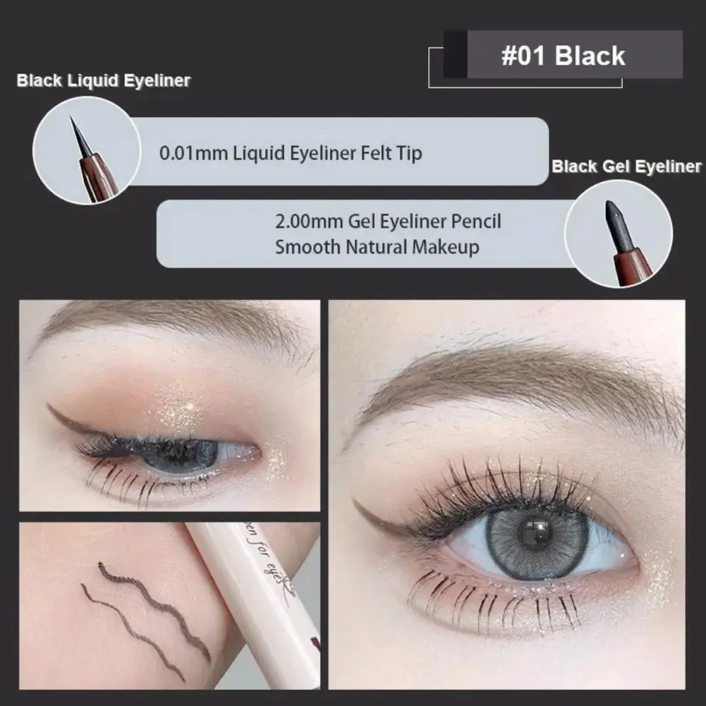 Eyeliner liquide imperméable à l'eau, double tête, pleine taille, maquillage pour touristes, crayon pour les yeux terminé