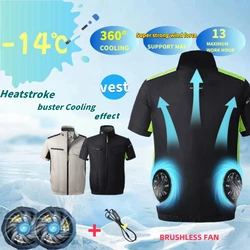 Summer Ice Vest Men's Fan Jacket USB Refrigeration Air Conditioning Clothing Outdoor Heat Protection Fishing Work Short Sleeve