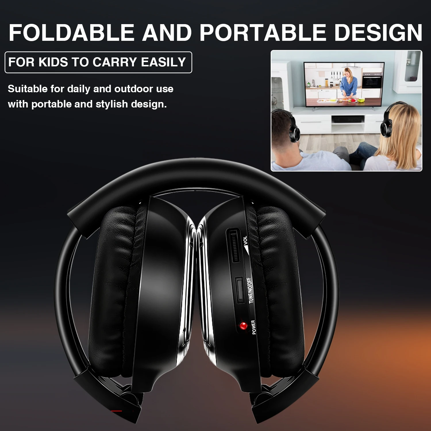 RF Silent Disco System Foldable Wireless Headphones Bundle with 200m Transmitter for Family Entertainment House Parties