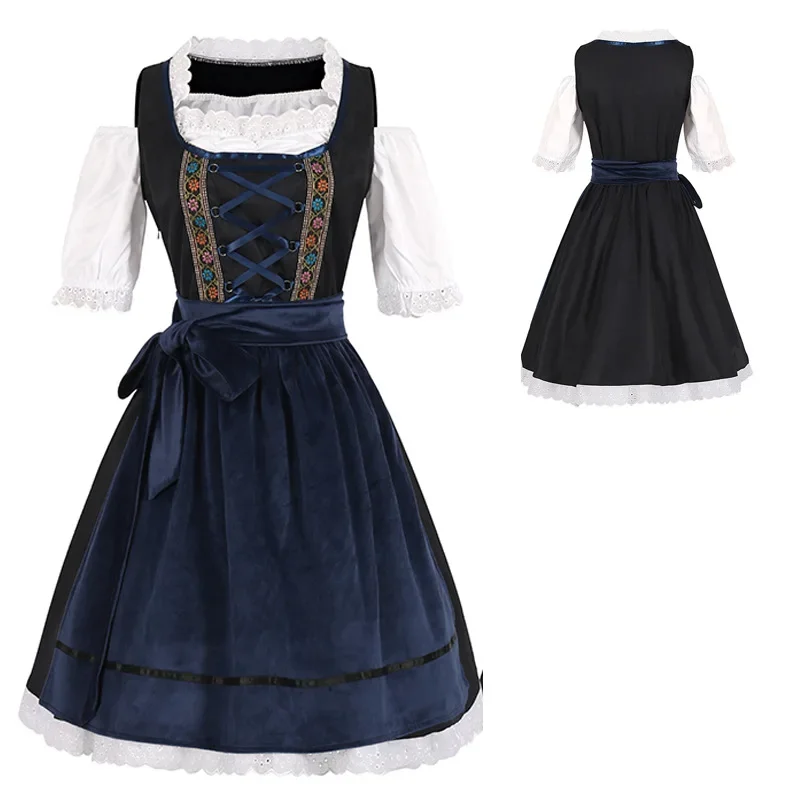 2026 New German Beer Girl Apron Outfit Maid Cosplay Halloween Party Dresses Bavaria Oktoberfest Costume Dirndl Dress Maid Dress
