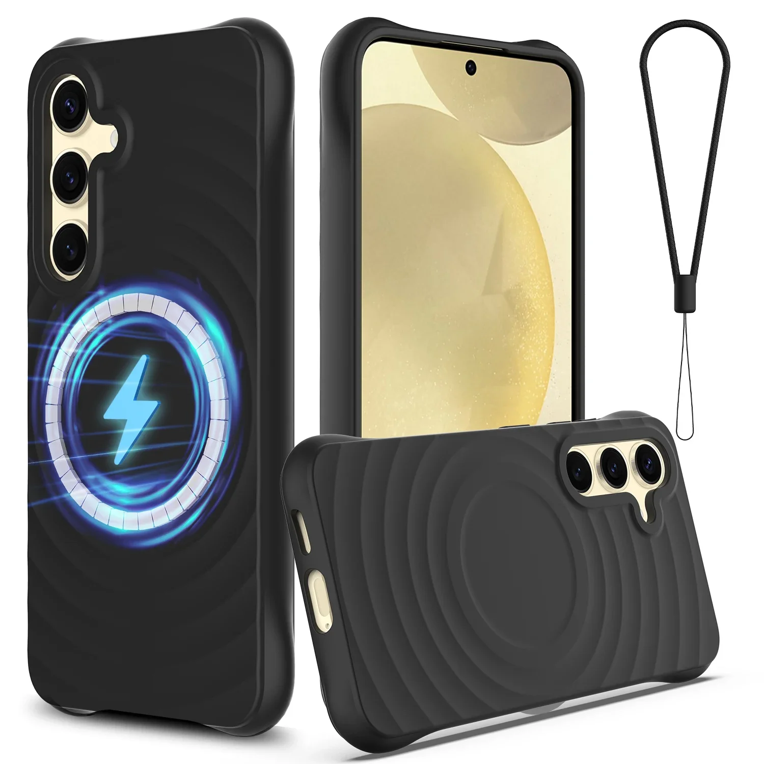 For Samsung Galaxy S25 Plus S24 S23 Ultra S24+ S23 Magnetic Case Soft Wavy Silicone Strap Lanyard Cover For Samsung S24 S23 FE