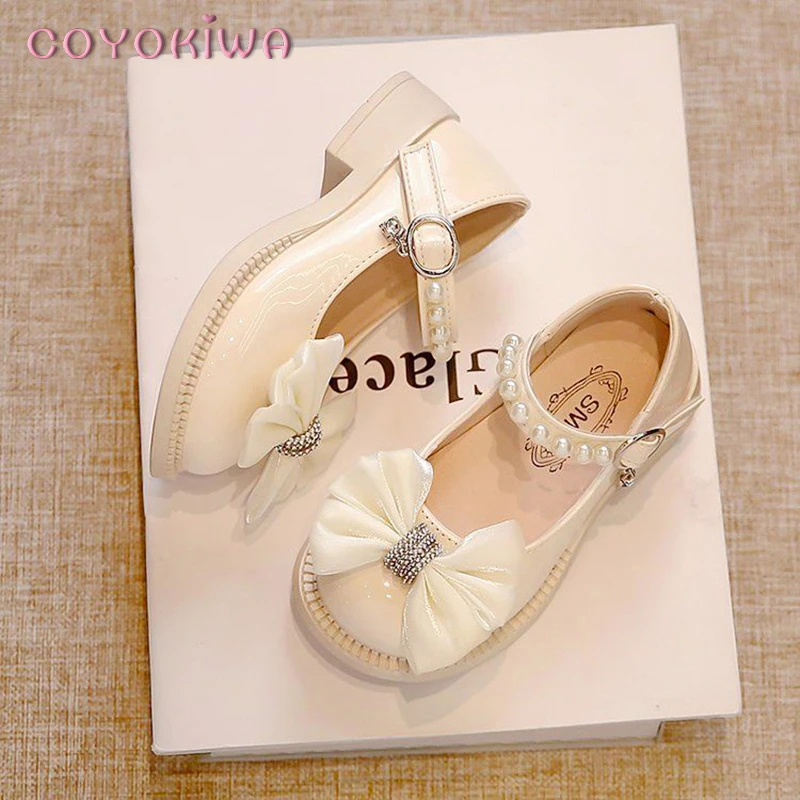 Little Girls Pink Princess Shoes Flower Girls Dress Flats Kids Mary Jane Leather Strap Shoes Cute Tulle Bowtie Fall Spring