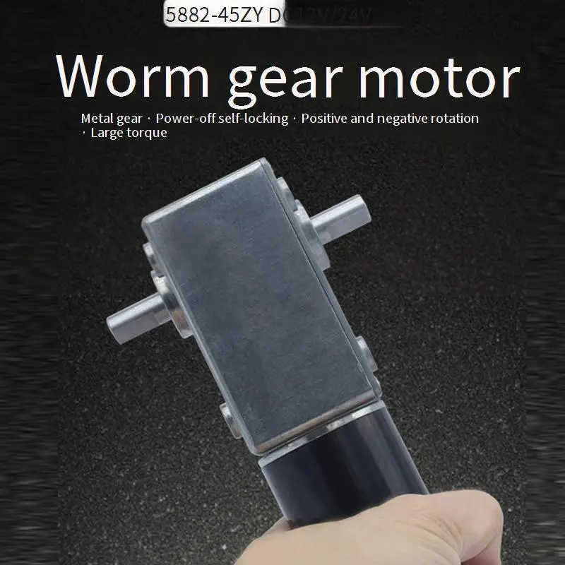 5882-45zy Dual Shaft Worm Gear DC Self-Locking Geared Motor Right Angle High Torque 12V 24V Forward and Reverse Speed Motor