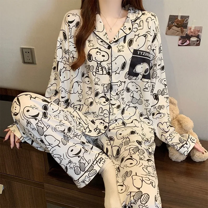 

New Anime Snoopy Series Cute Household Clothes Cartoon Creativity Printing Long-sleeved Trousers and Comfortable Pajamas