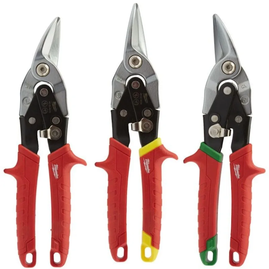 

3-Pc Aviation Snips Set Left Right Straight Metal Cutting Tools for Precision Work Blue Handles Durable Stainless Steel