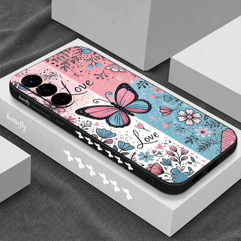 Butterfly Flowers Pattern Phone Case For Samsung Galaxy A57 A37 A56 A16 A36 A55 A54 A15 A17 S25 FE S26 S24 S23 Ultra Soft Cover