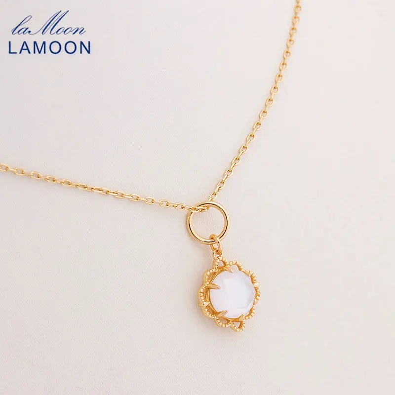 LAMOON Vintage Natural White Crystal Shell Pendant Necklace For Women Luxury Elegant S925 Silver Gold Vermeil Fine Jewelry
