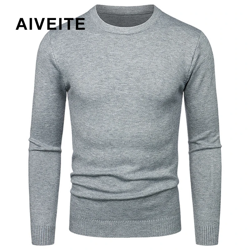 AIVEITE Men's Slim Fit Crew Neck Knit Sweater Soft Fabric Long Sleeve Pullover Casual Basic Knitwear Business Daily Wear