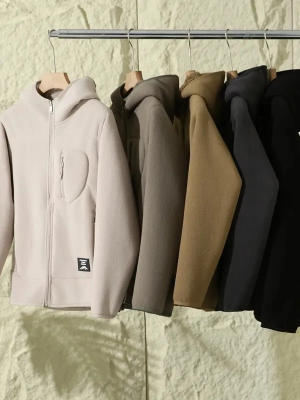 

Men's Winter Thiened Fce Lined Hooded Open Cardigan Coat Warm Casual Sle Long Sve Zipper Closure Polyester Jaet