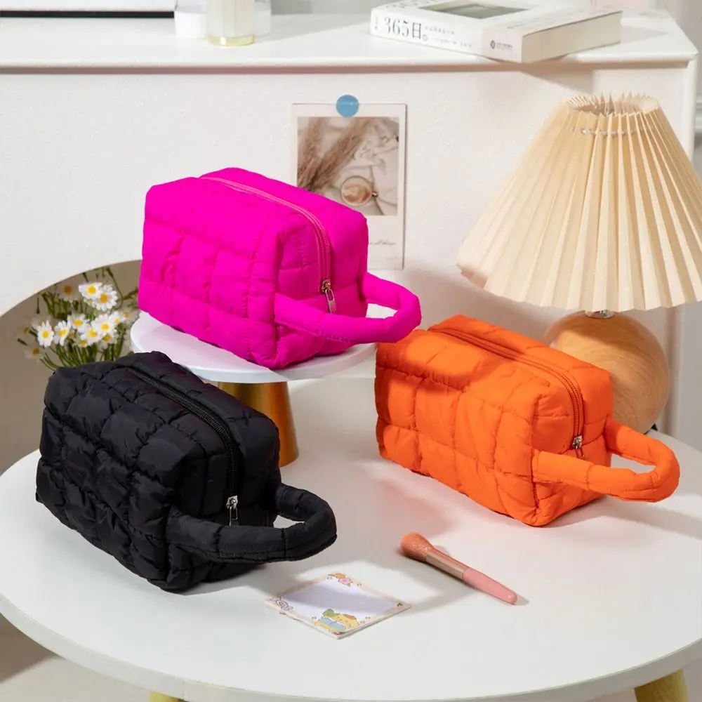 Durable Handheld Makeup Bag Large Capacity Solid Color Cosmetic Bag Multi-functional Storage Bag Home Travel