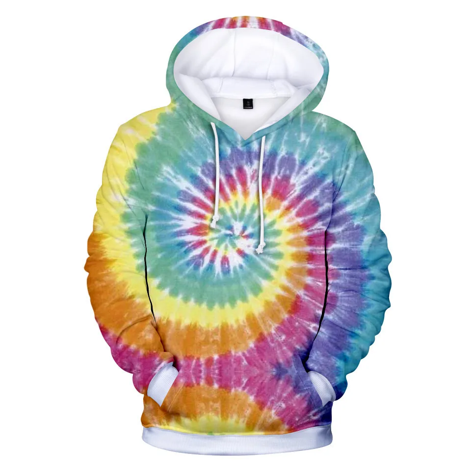 ผู้หญิงลําลอง Tie Dye พิมพ์ Hoodies ฤดูใบไม้ร่วงเสื้อแขนยาวเสื้อ Lady Daily Pocket Draw String Hooded Sweatshirts