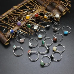 Natural Stone Ring Jewelry Reiji Aventurine Rose Quartz Healing Tiger Eye Obsidian Rhodochrosite Crystal Silver Adjustable Rings