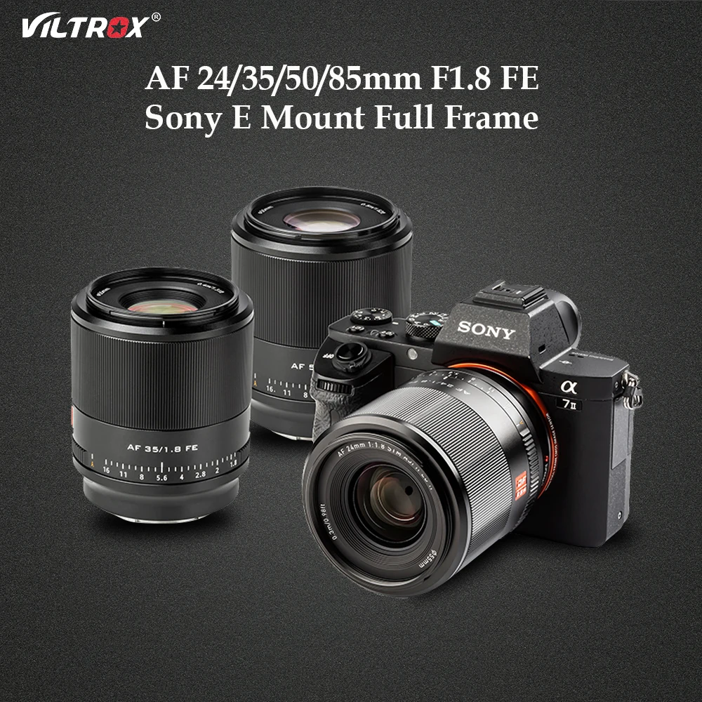 VILTROX FE 16mm 24mm 50mm 85mm F1.8  Auto Focus Full Frame Prime Large Aperture Portrait Sony E Camera Lens for Sony A7