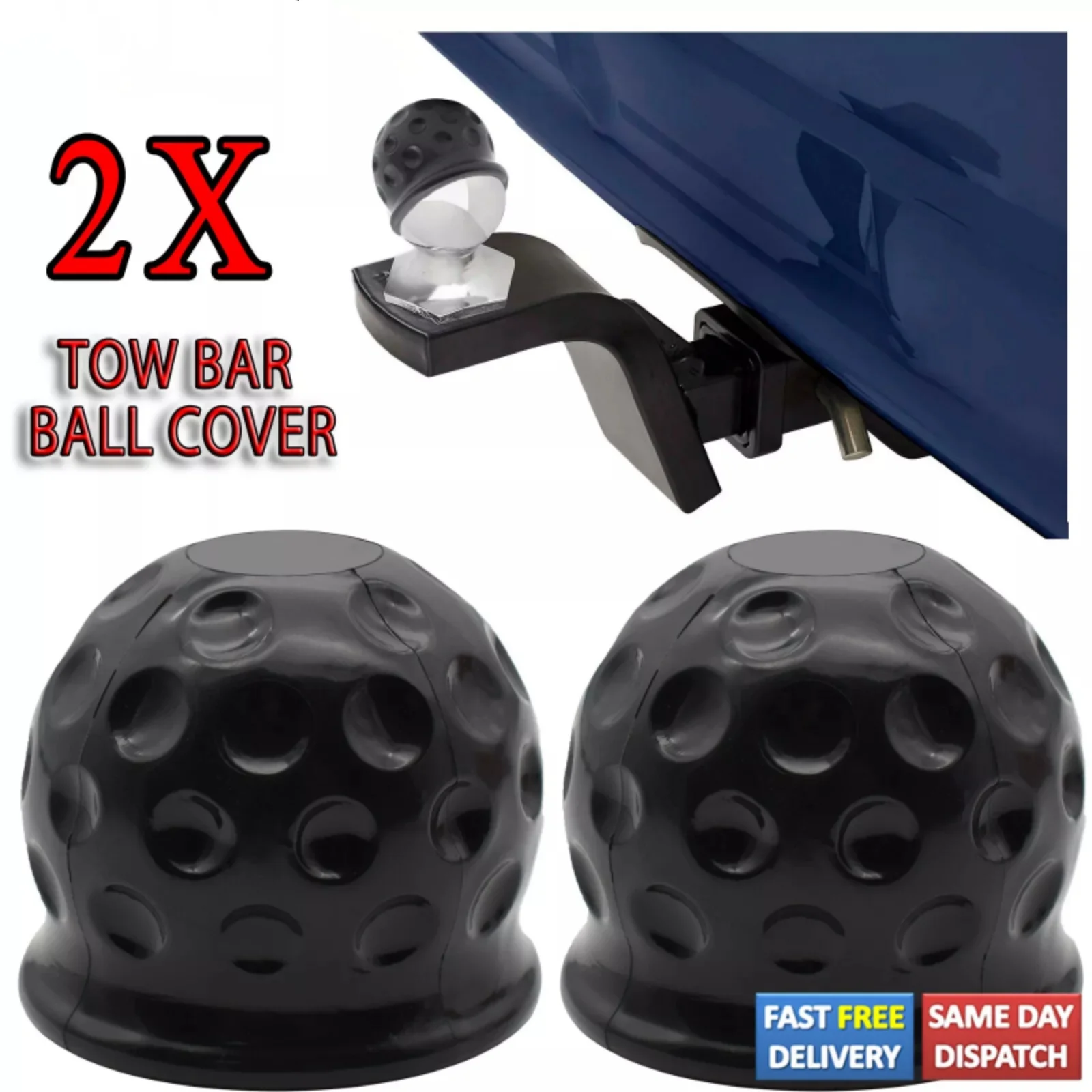 2Pcs Tow Bar Ball Cap Rubber Protector Towing Hitch Trailer Towball Cover 50mm Car Exterior Towing Hauling Parts