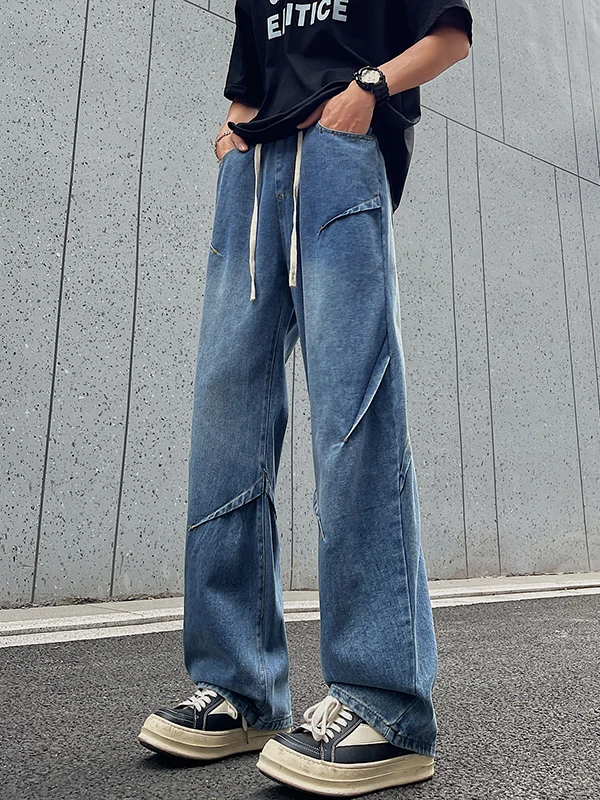 

Heavyweight Men's Denim Jeans Spring Autumn Loose Straight American Retro Waed Wide Leg Pants Youth Wear Cotton Blend