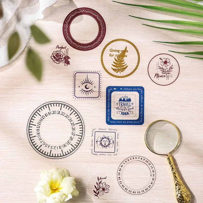 12 Stück/Packung Vintage Pflanzen- und Blumenrahmen-Aufkleber aus PET-Materialien für DIY Scrapbooking, Collage, Junk Journal Deko-Sticker