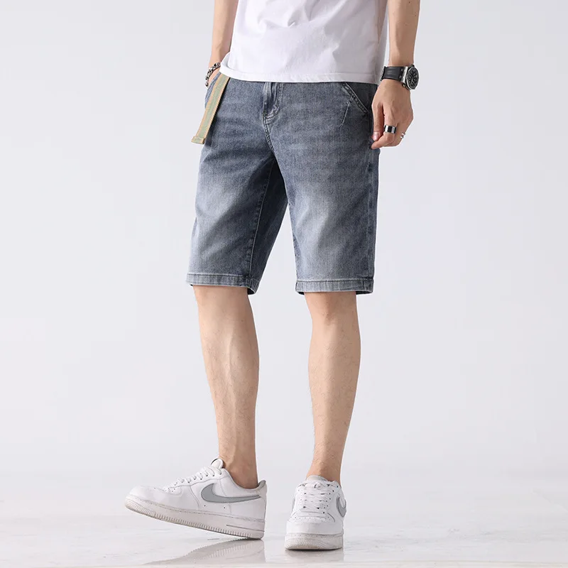 Jeans shorts Herren Sommer dünne lose lässige kurze Hosen Mode bestickte bedruckte gewaschene Stretch weiche Mittel hose