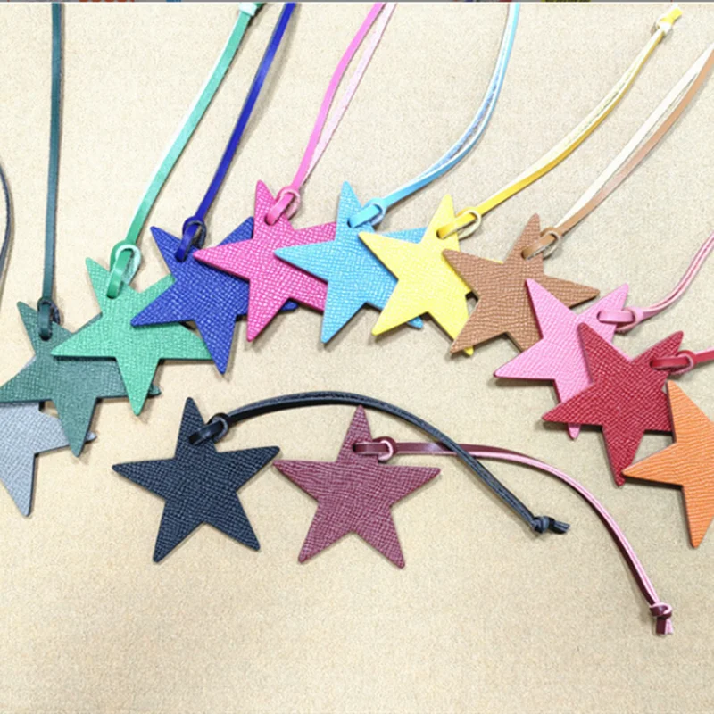 Charm Star Shaped Cowhide Leather Keyring Keychain Pendant Ladies Women Bag Accessories Charm