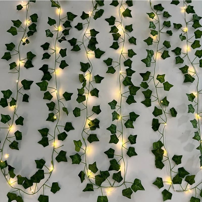 

artificial ivy plant wall vines with led fake silk greenery ivy leaf vines luminous Jungle wall decoration outdoor string light