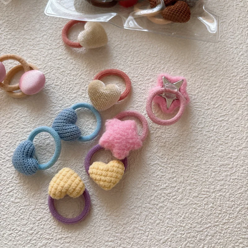 

10 шт., корейские модные резинки для волос для маленьких девочек, милые эластичные ленты для волос со звездами/сердечками для девочек, аксессуары для волос, детские головные уборы для большого пальца, веревка