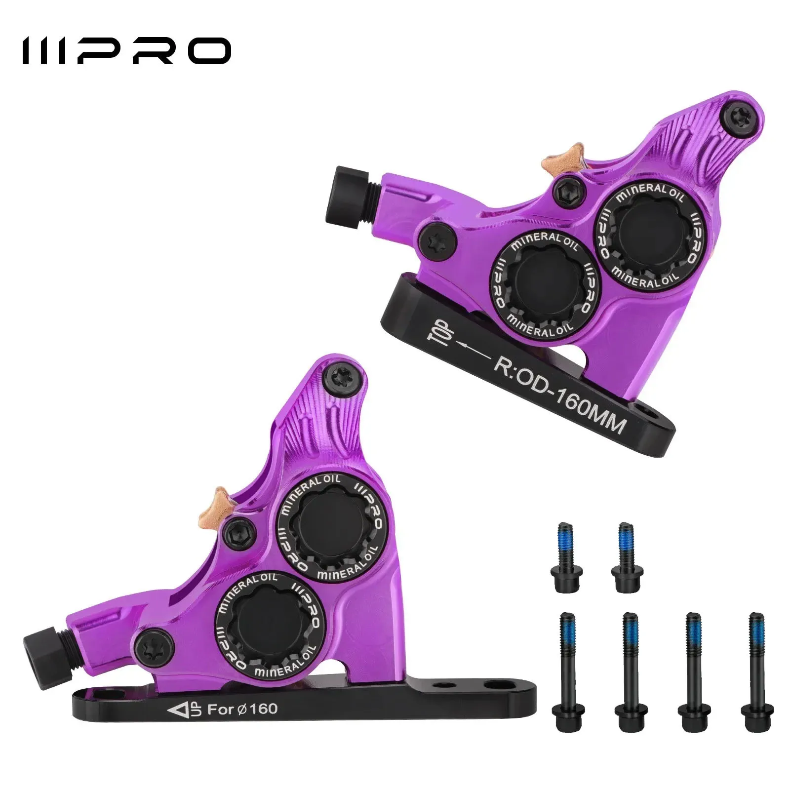 IIIPRO Road Bike Flat-Mounted Oil Disc Brake CNC Four-Piston Flat Handlebar Hydraulic Brake Caliper Bicycle Parts