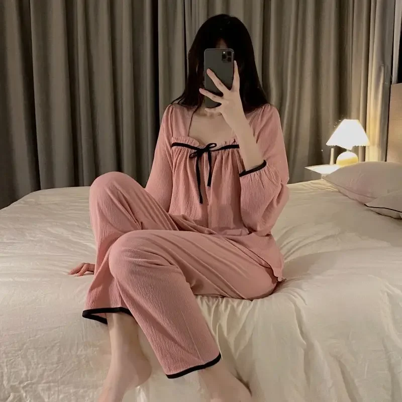 

Домашняя одежда, костюм из двух предметов, Пижама для женщин, новая Пижама, женское весенне-осеннее милое платье принцессы с длинным рукавом для студенческого общежития