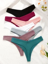 FINETOO 7PCS/Set G-string Panties Waffle Cotton Women's Underwear Sexy Panties Female Underpants Thong V-Waist Pantys Lingerie