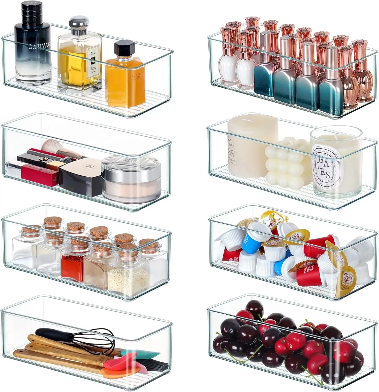 

Прозрачные штабелируемые контейнеры-органайзеры для ящиков, набор из 8 штук, для хранения на кухне и в ванной