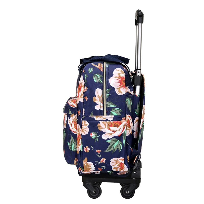 حقيبة سفر خفيفة الوزن بعجلات عالمية ومقبض قابل للإزالة، حقيبة ظهر مقاومة للماء مع طباعة، حقيبة يد للسفر للشباب