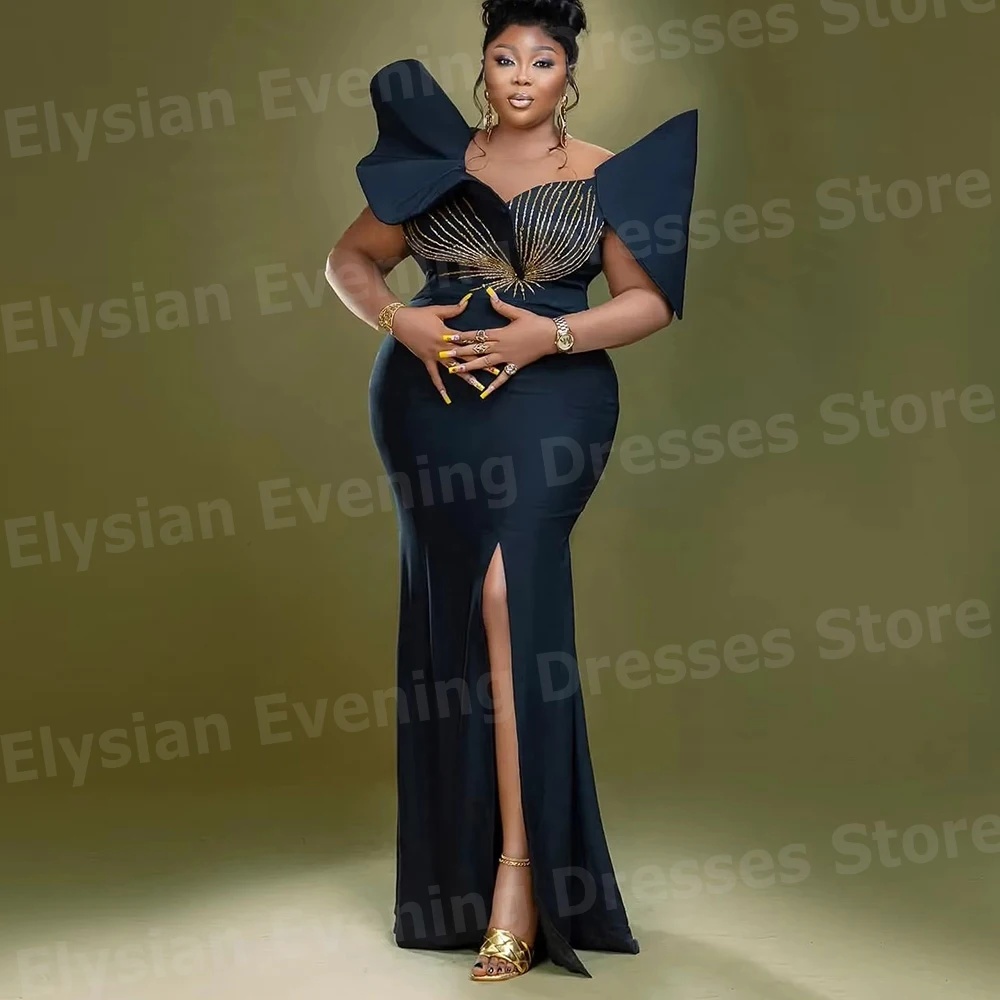 

Очаровательные женские вечерние платья русалки с круглым вырезом по индивидуальному заказу, платья для выпускного вечера с разрезом по бокам и открытыми плечами, Vestidos Para Mujer