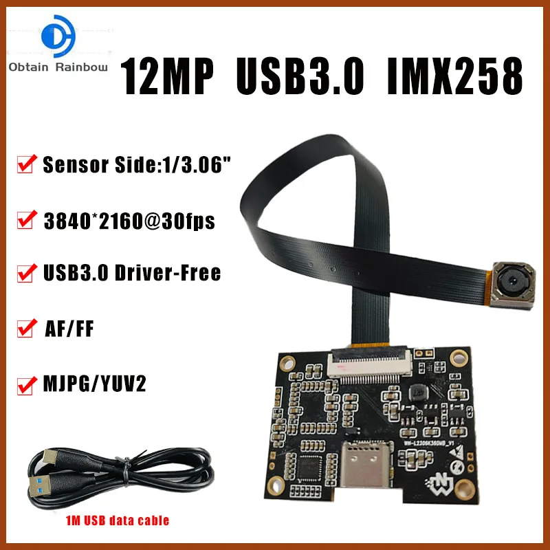 Moduł kamery 4K 12MP HD USB3.0 IMX258 CMOS z szerokim kątem widzenia, autofokusem, UVC plug and play, Type-C