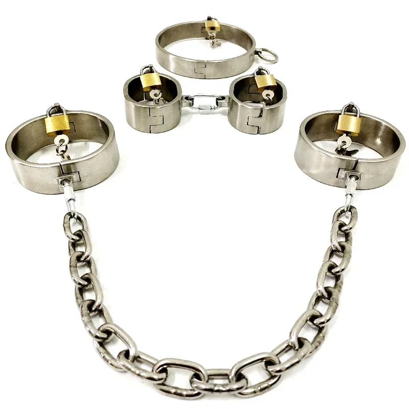 Metal BDSM Locks Neck Collar Hand Ankle Cuffs Adult Games Slave Restraints Adult Toys Sex Game for Couples Feet Fetish Handcuffs