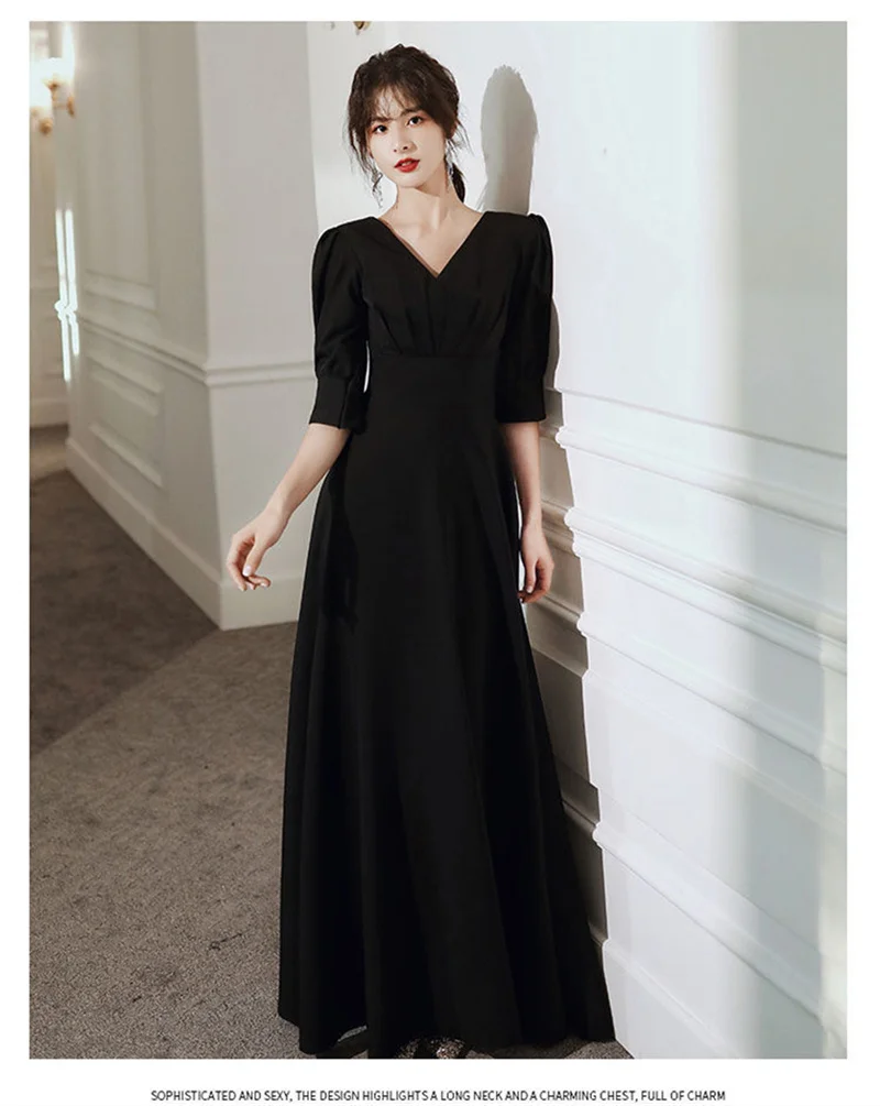 2023 Black Evening Dress Women's New Style Simple and Elegant Queen Style Banquet Can Wear Spring and Autumn Long Dresses Normal