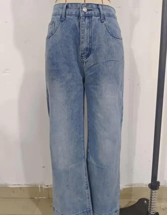 Pantalones hasta el suelo para mujer, pantalones vaqueros de pierna ancha, pantalones rectos informales sueltos, pantalones rectos con bolsillo, empalme de cintura alta, Otoño Invierno