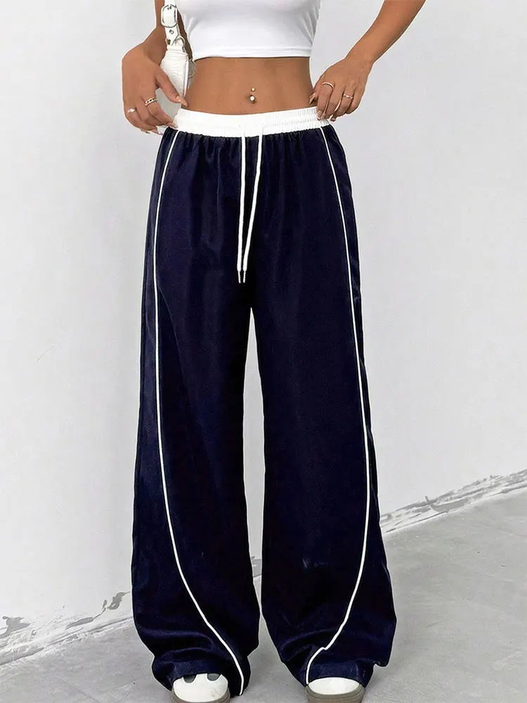 بنطلون نسائي جديد للخريف بتصميم عصري مع خطوط لامعة للزينة، ملابس كاجوال أنيقة ومتعددة الاستخدامات للسيدات