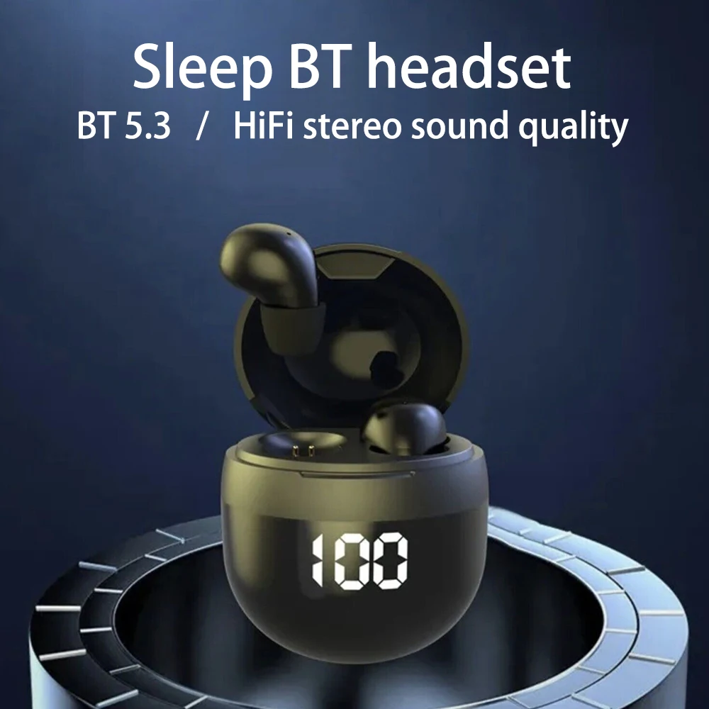SK18 Mini Invisible Headphones Wireless Bluetooth 5.3 Headphones Bass Sleeping Headphones with Microphone Noise Cancellation HD