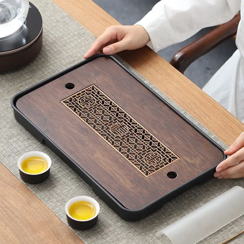 

Lightweight Bamboo Home Tea Set Featuring Removable Dry Tray and Storage