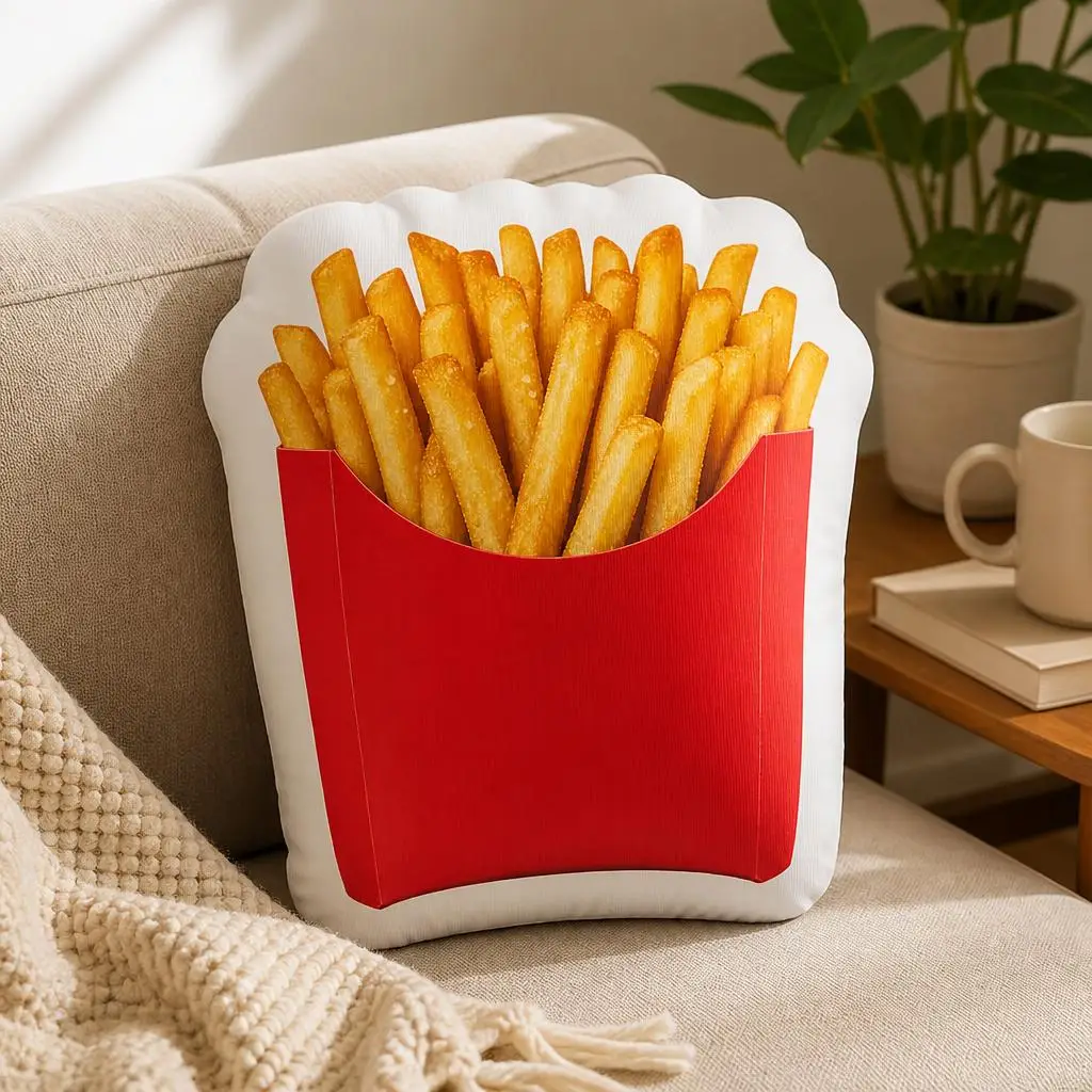 French Fries Plush Pillow Fast Food Potato Snack Cushion Irregular Stuffed Throw Pillow Sofa Kitchen Decor Food Lover Gift