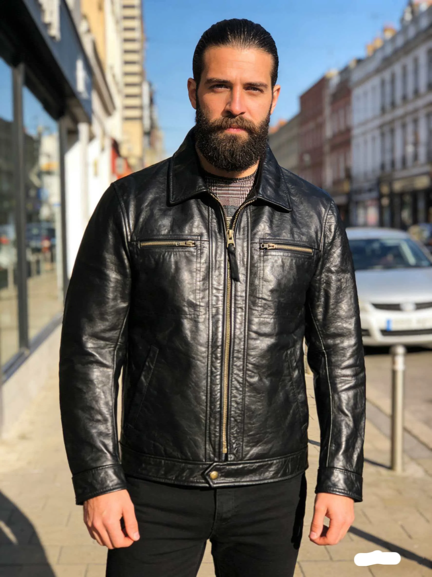 

Genuine Natural Horsehide Turn-Down Collar Slim Fit Leather Coat Black Autumn Leather Jacket Men Casual Style Plus Size 5XL