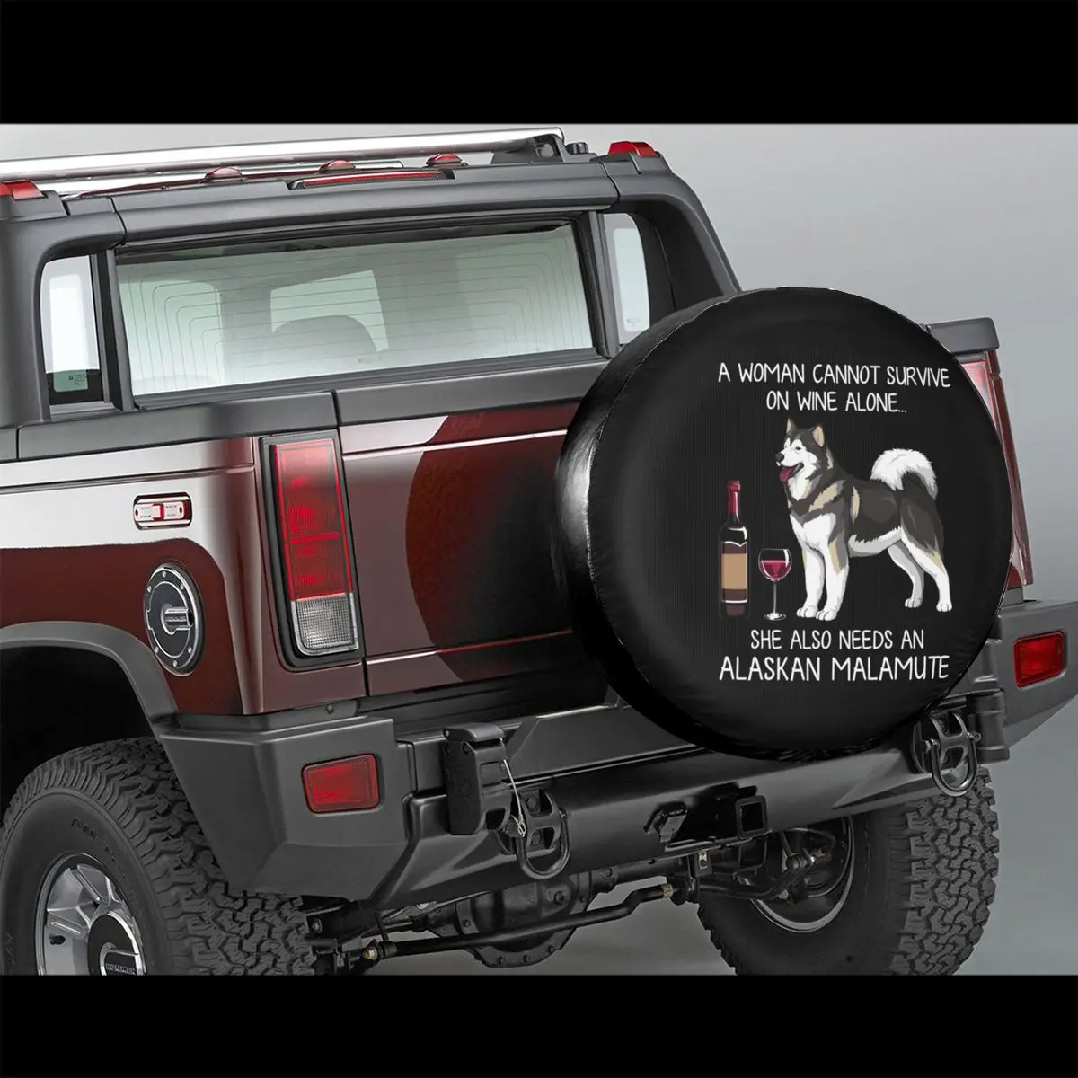 Alaskan Malamute And Wine Funny Dog Spare Tire Cover Bag Pouch for Mitsubishi Pajero Dog Lovers Dust-Proof Car Wheel Covers