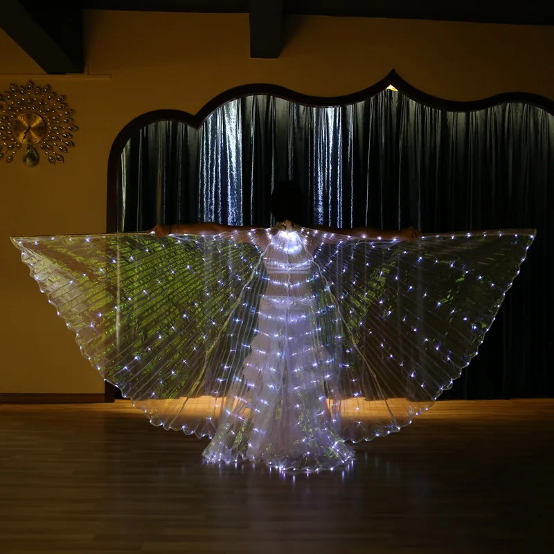 Céu estrelado led asas luminosas asas de dança, adereços de desempenho de dança, asas de dança do ventre flash branco modelos adultos