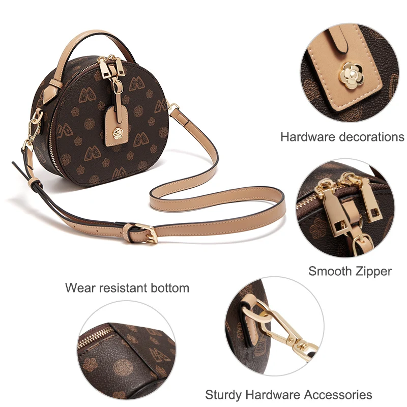 FOXER Sign PU Leather Women\'s Circular Messenger Bag Fashion Female Monogram Shoulder Crossbody Bag Girl PVC Round Small Handbag