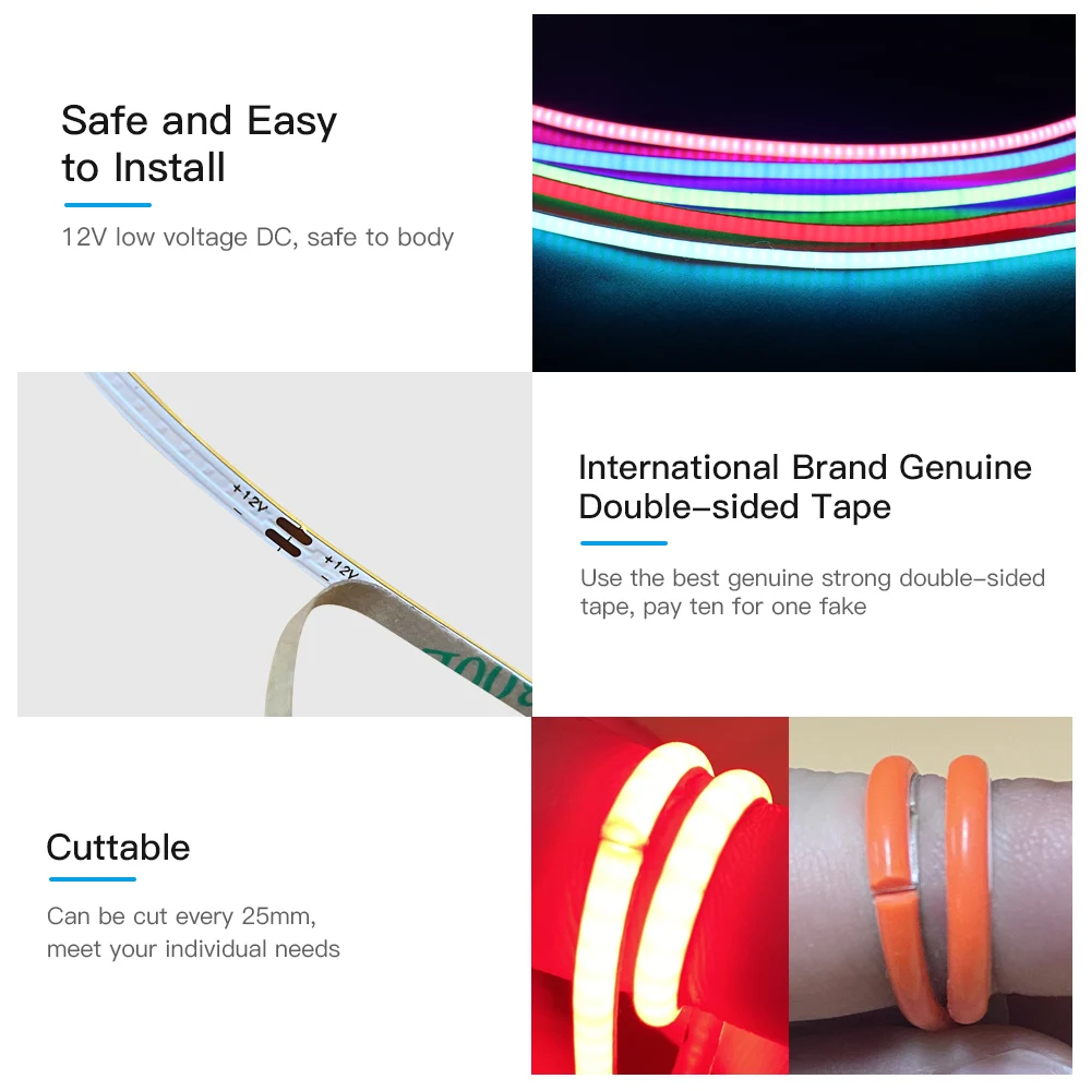 Super Thin 2.7mm COB LED Strip 480LEDs/M Flexible DC 12V 3000K 4000K 6500K High Density LED Lighting Tape for Home Kitchen Decor