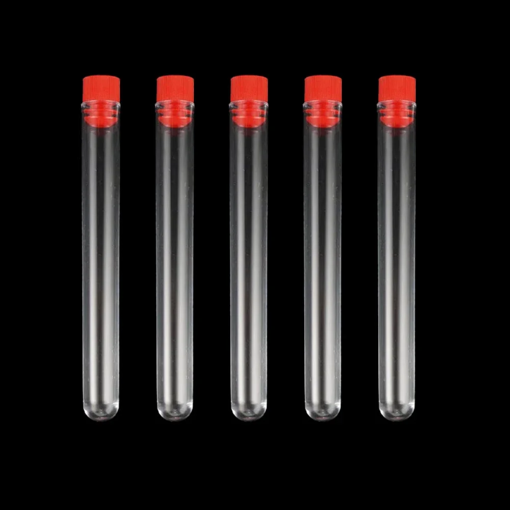 50Pcs 13x100mm Transparent Laboratory Test Tubes Vials with Push Caps Plastic School Lab Supplies Hospital Testing Tubes