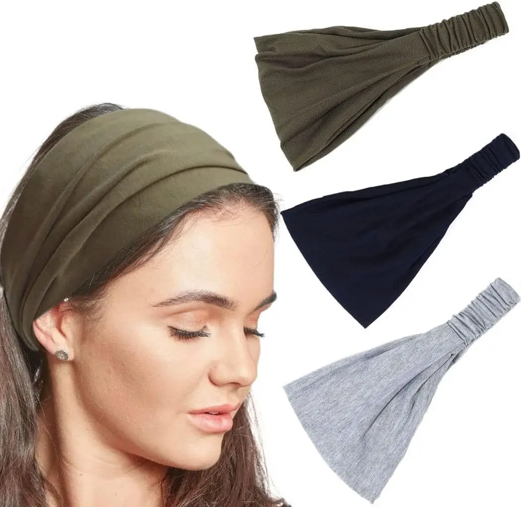 New Summer Women Solid Cotton Headband Elastic Wide Soft Girls Sports Yoga Knotted Headband Running Sweatband For Tennis Gym   ﻿