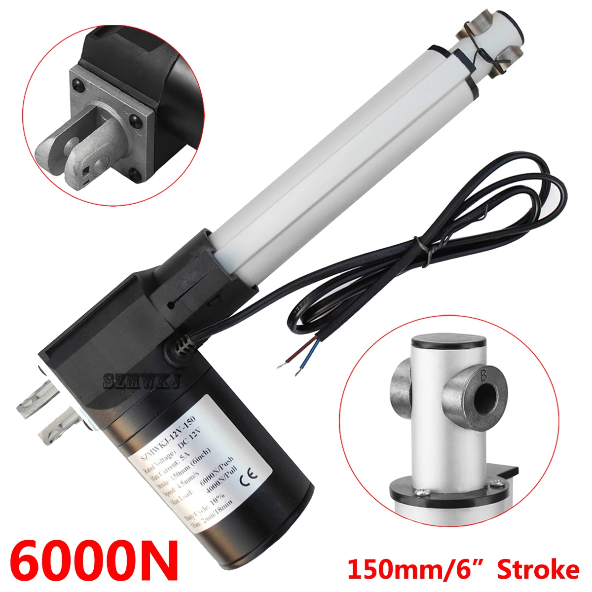 

6000N 1320lbs 150mm 6" inch Stroke Heavy Duty DC 12V Electric Putter Motor For RV Auto Car Door Open Medical Industrial Lifting