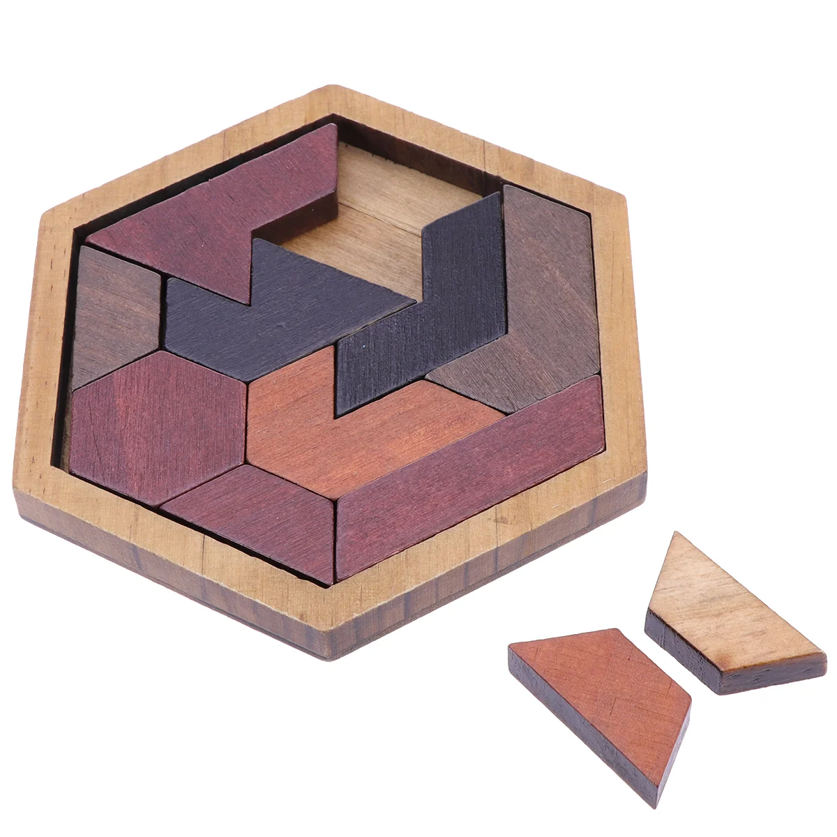 12-teiliges Holzblock-Hexagon-Tangram-Puzzle, Kinderspielzeug für Kinder, Bambus